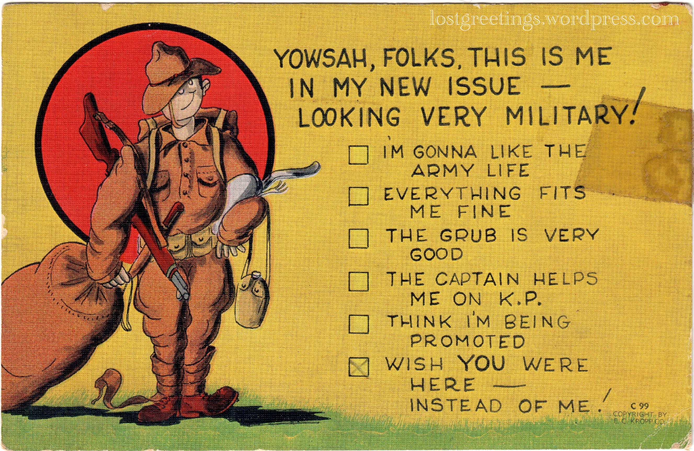 1941 Comic Postcard Image - Ellington Field, Texas lg