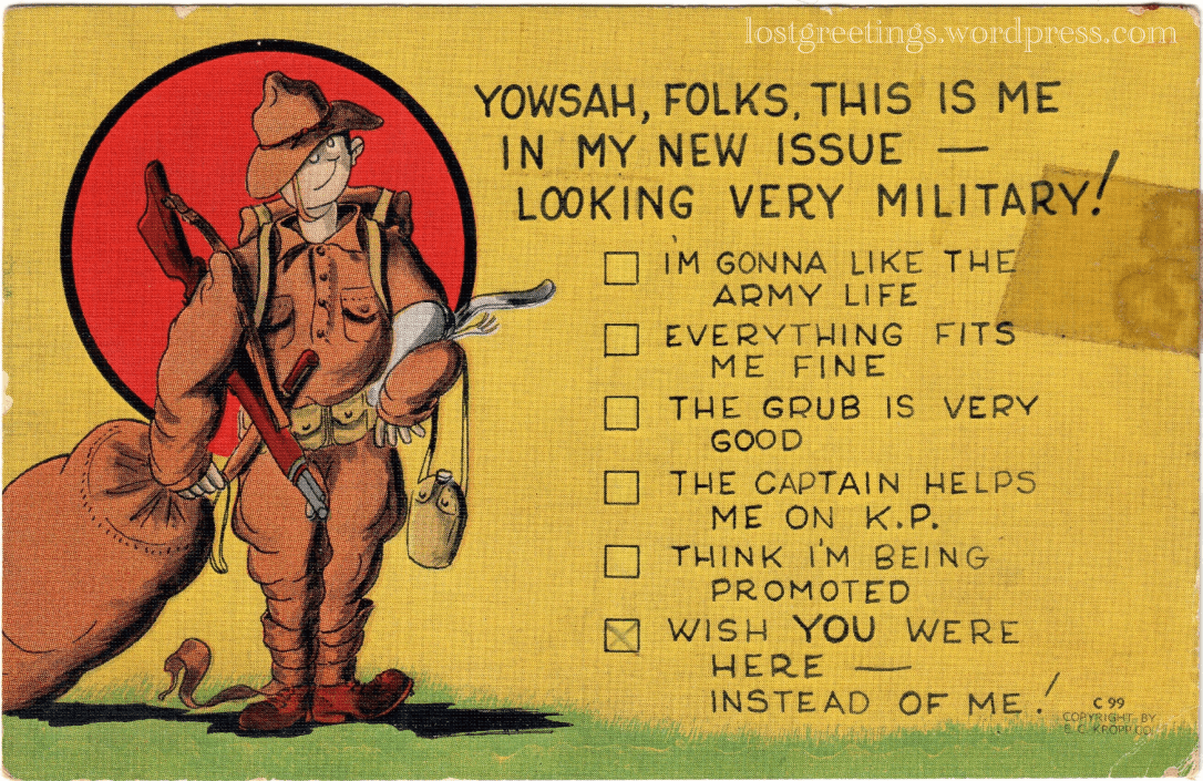 1941 Comic Postcard Image - Ellington Field, Texas lg