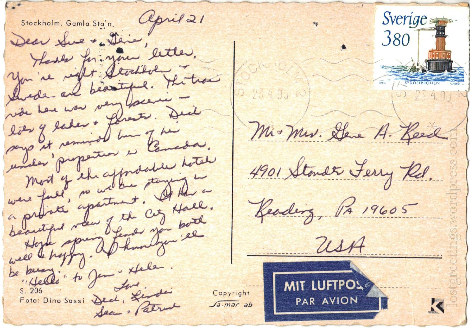 Stockholm Postcard 1990 message lg