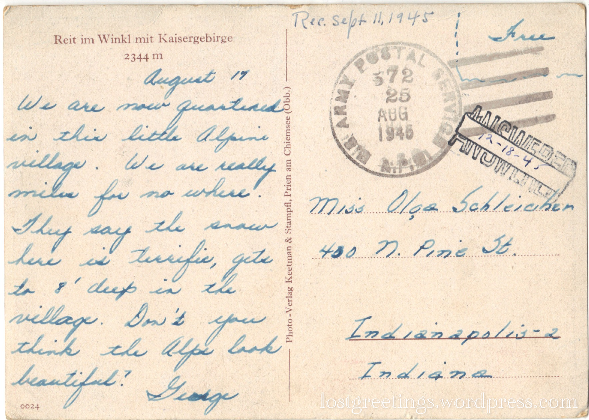 WWII Postcard Austria 1945 message lg