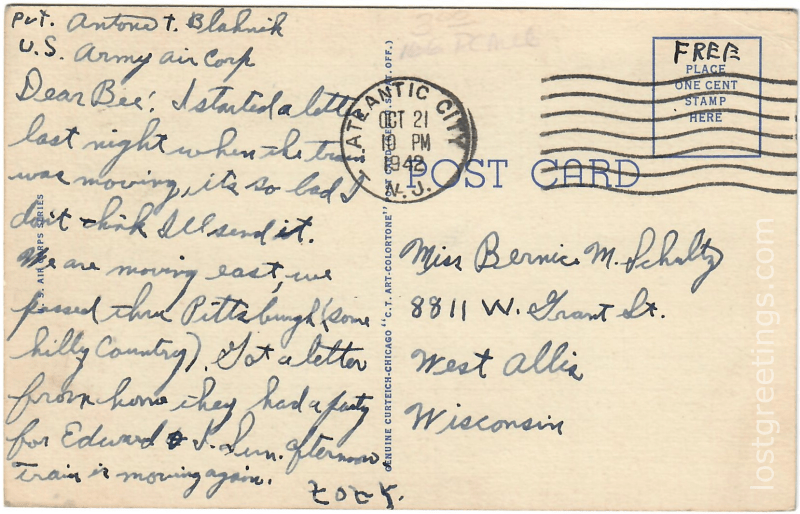 Atlantic City, NY 1945 Keep 'em Flying Air Corps message lg